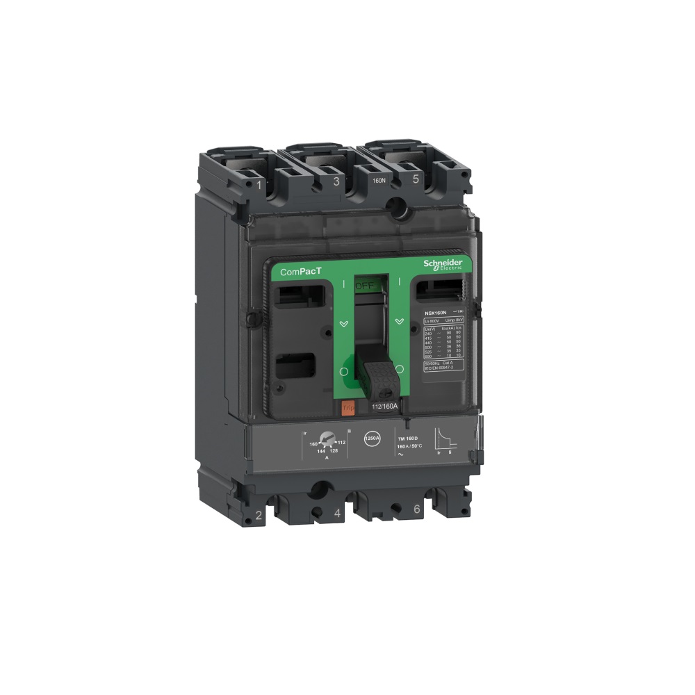 Schneider Circuit Breaker ComPacT NSX160N, TMD trip unit 160A, 50 degrees C, 3 poles 3D-C16N3TM160C
