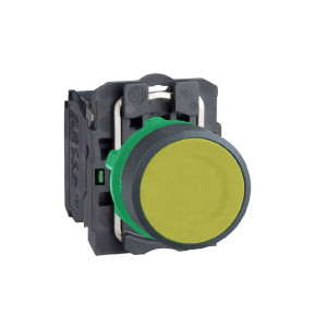 Schneider Push Button, plastic, flush, yellow, Ø22, spring return-XB5AA51